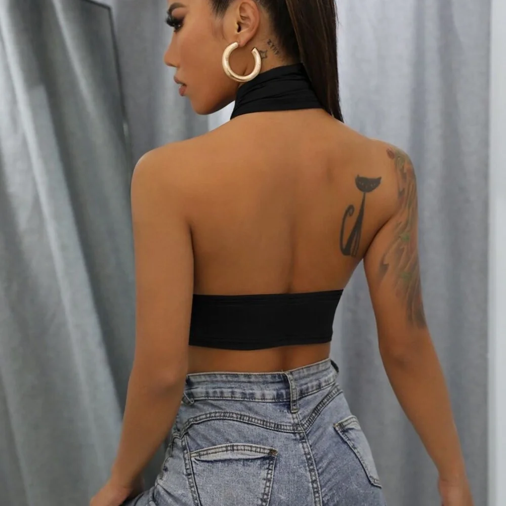 Boho White Ruffle Wrap Halter Crop Top - Picture 11 of 11